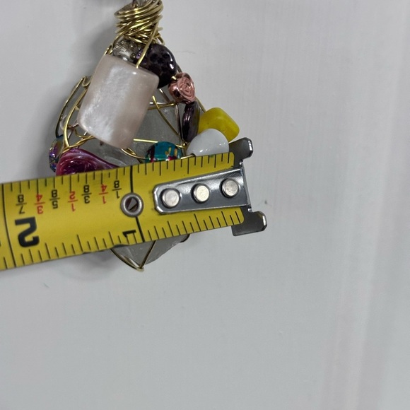 Handmade beach glass pendant embellished wire wrapped and beaded on leather cord - Picture 8 of 16